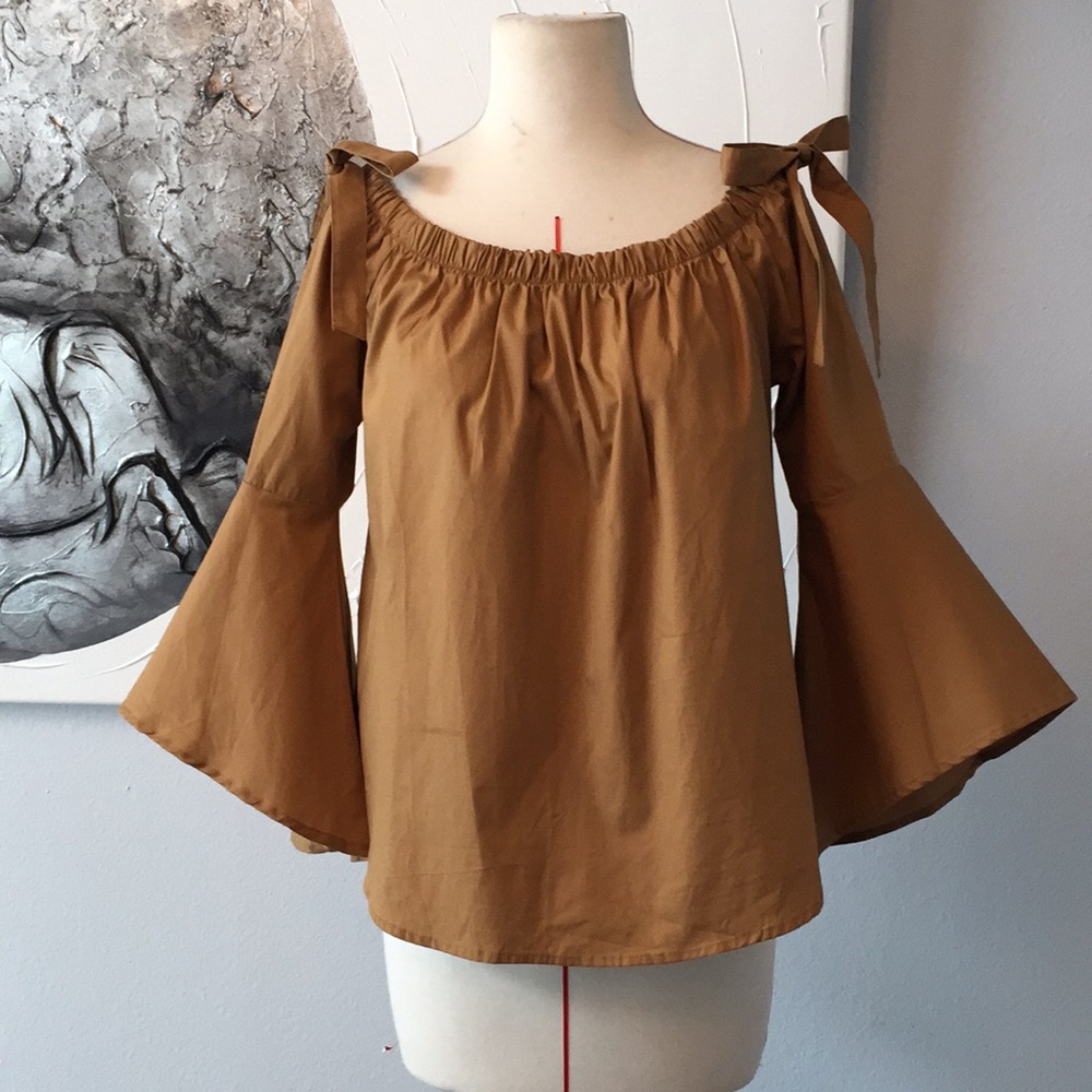 Gold Bell Sleeve Off The Shoulder Top